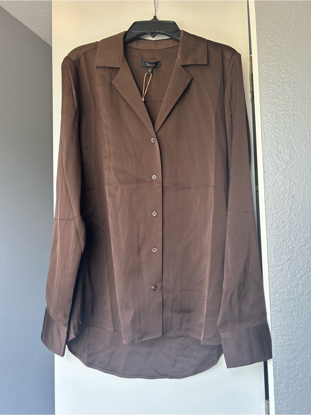 Quince Washable Stretch Silk Notch Collar Blouse